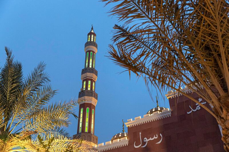 DUBAI, UNITED ARAB EMIRATES. 18 MAY 2019. RAMADAN STANDALONE. Sunset at the Al Salam Mosque in Al Barsha 2 in Dubai. (Photo: Antonie Robertson/The National) Journalist: None. Section: National.