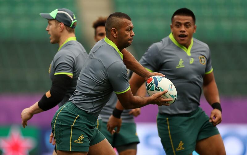 OITA, JAPAN - OCTOBER 04:  Kurtley Beale of Australia looks for space during the Australian Wallabies Captain's Run ahead of their 2019 Rugby World Cup match against Uruguay at the Oita Stadium on October 04, 2019 in Oita, Japan. (Photo by Dan Mullan/Getty Images)
