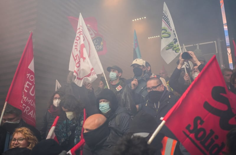 Protesters storm the LVMH headquarters during a demonstration against pension reforms in central Paris, France. Bloomberg