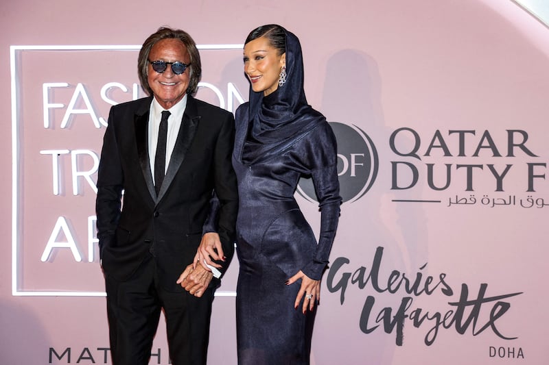 Bella Hadid and her father Mohamed Hadid arrive at the Fashion Trust Arabia Awards together. AFP