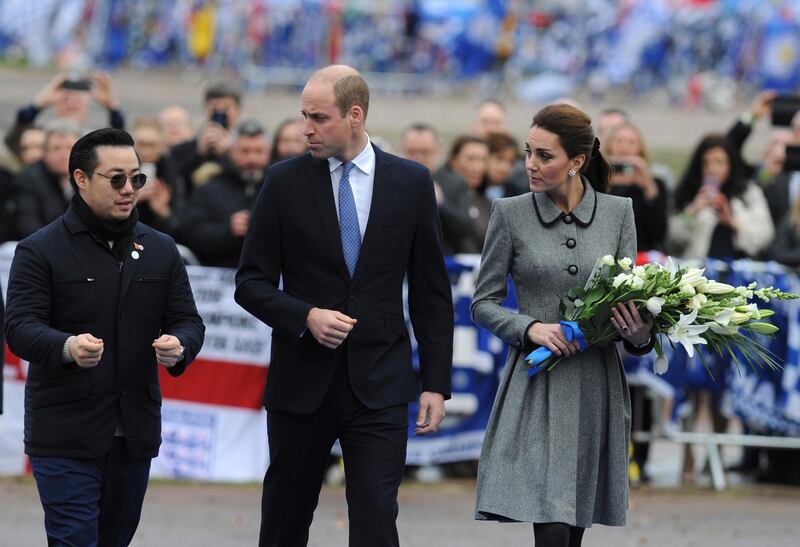 Paying tribute to Leicester City Football Club's owner Aiyawatt Srivaddhanaprabha with Prince William in November. AP