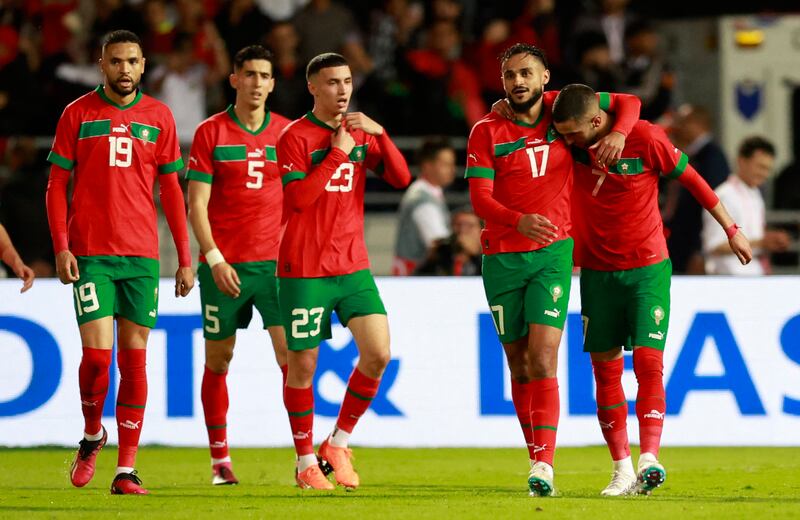 Morocco's Sofiane Boufal celebrates scoring their first goal. Reuters
