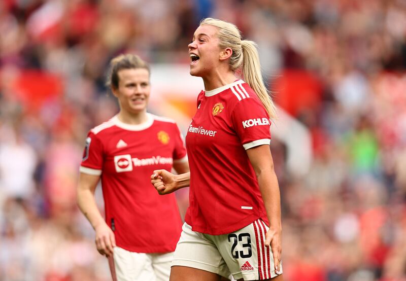 Alessia Russo of Manchester United celebrates after scoring the third goal. Getty