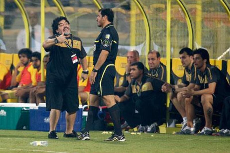 Diego Maradona has complained to everyone, from touchline officials and team management, about everything, from officiating to lack of 'professional' players. What he has not done a lot of, up to now, is win consistently.