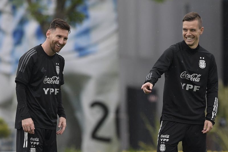 Argentina's forward Lionel Messi and midfielder Giovani Lo Celso. AFP