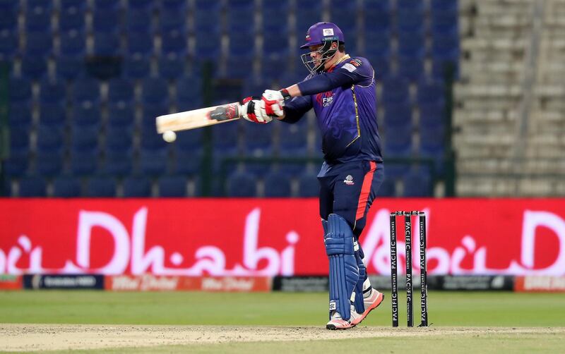 ABU DHABI , UNITED ARAB EMIRATES , Nov 20 – 2019 :- Robbie Frylinck of Bangla Tigers playing a shot during the Abu Dhabi T10 Cricket match between Bangla Tigers vs Northern Warriors at Sheikh Zayed Cricket Stadium in Abu Dhabi. ( Pawan Singh / The National )  For Sports. Story by Paul