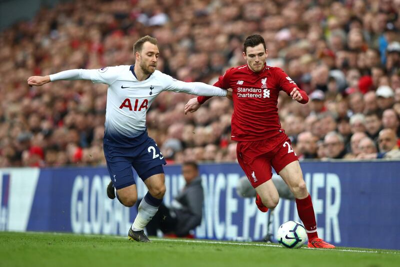 Left-back: Andrew Robertson (Liverpool) – His superb cross led to Roberto Firmino’s opener against Tottenham. The Scot was similarly good on his defensive duties. Getty Images