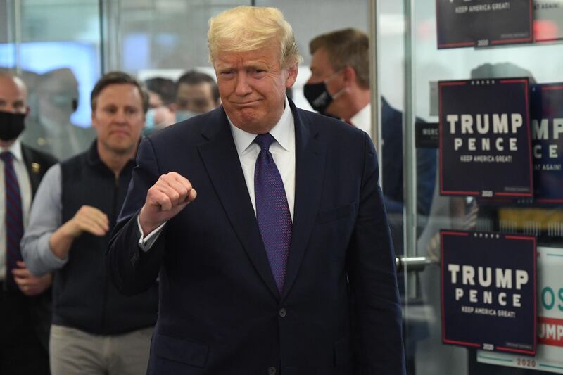 US President Donald Trump visits his campaign headquarters in Arlington, Virginia. AFP