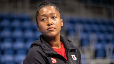 Naomi Osaka of Japan attends the draw ceremony prior to the Billie Jean King Cup qualifier tie between Japan and Kazakhstan at Ariake Coliseum in Tokyo on Thursday. AFP