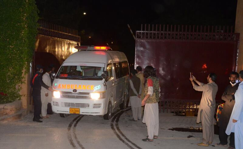 An ambulance arrives at the scene of a bomb blast at the parking lot of Serena hotel in Quetta, provincial capital of Balochistan province, Pakistan.  EPA