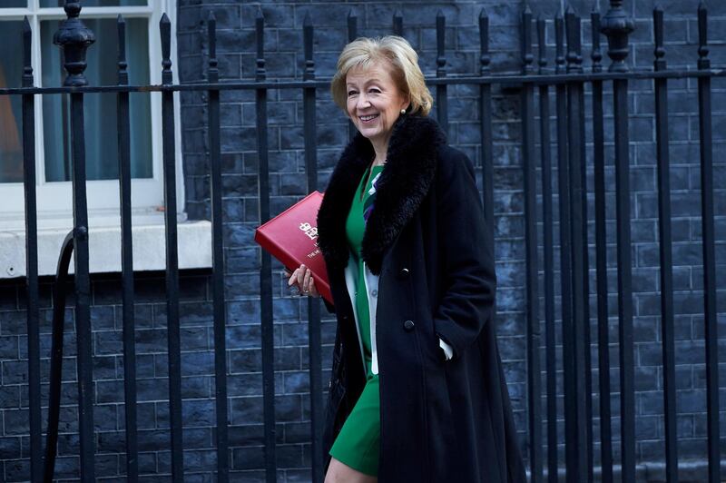 Britain's Leader of the House of Commons Andrea Leadsom arrives in Downing street for the weekly cabinet meeting on February 6, 2018 in London. / AFP PHOTO / Niklas HALLE'N