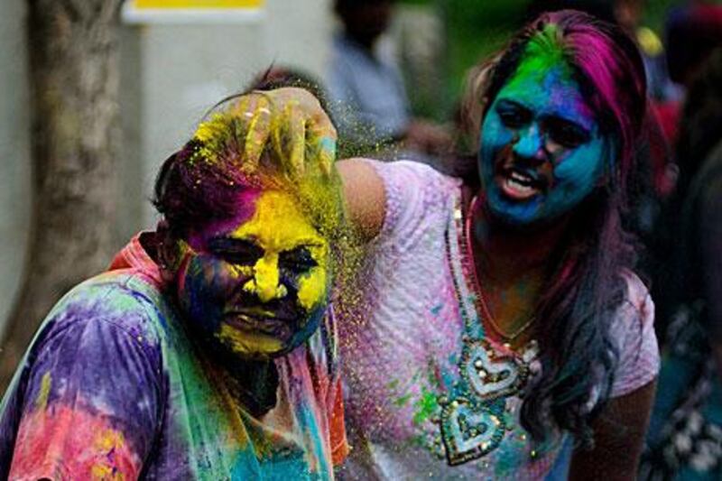 The Holi festival today is celebrated by playing with dry colours as well as coloured water.