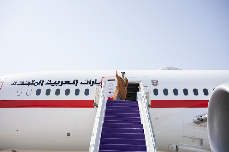 Sheikh Mansour bin Zayed, Vice President, Deputy Prime Minister and Minister of the Presidential Court, departs from Jeddah, Saudi Arabia. All photos: UAE Presidential Court