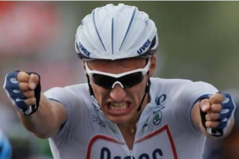 Germany's Marcel Kittel made the most of opportunity as he crossed the finish line where others could not and win the first stage. Laurent Rebours / AP Photo