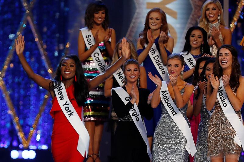 Miss New York Nia Imani Franklin celebrates going on to the next round during the Miss America 2019 pageant in Atlantic City, New Jersey, U.S., September 9, 2018. REUTERS/Carlo Allegri