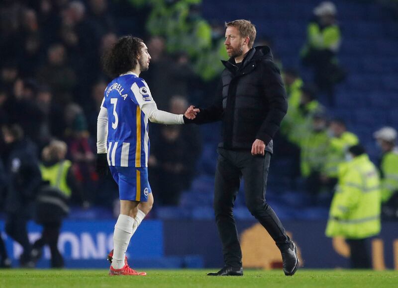 Marc Cucurella – 8, One of several changes as Graham Potter reverted to a back four and nearly helped give Brighton the lead when he jumped on to a Ward pass to create first chance. Very lively and provided many outlets on the wing, causing trouble for Palace’s fullbacks. 
Reuters