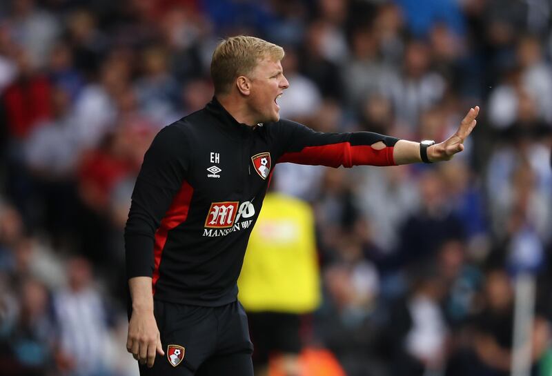 WEST BROMWICH, ENGLAND - AUGUST 12:  Eddie Howe, the Bournemouth manager shouts instructions during the Premier League match between West Bromwich Albion and AFC Bournemouth at The Hawthorns on August 12, 2017 in West Bromwich, England.  (Photo by David Rogers/Getty Images)