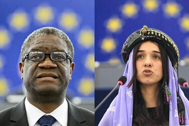 Congolese gynecologist Denis Mukwege, left, and Nadia Murad Basee Taha is a Yazidi human rights activist from Iraq, have been named as the winners of the Nobel Peace Prize 2018. Photos: Reuters and AFP