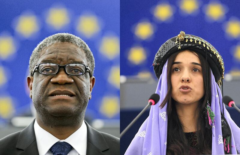 Congolese gynecologist Denis Mukwege, left, and Nadia Murad Basee Taha is a Yazidi human rights activist from Iraq, have been named as the winners of the Nobel Peace Prize 2018. Photos: Reuters and AFP