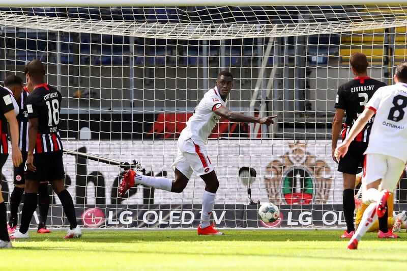 EINTRACHT FRANKFURT 0 MAINZ 2: Moussa Niakhate of Mainz celebrates after scoring against Eintracht Frankfurt at the Commerzbank Arena. EPA