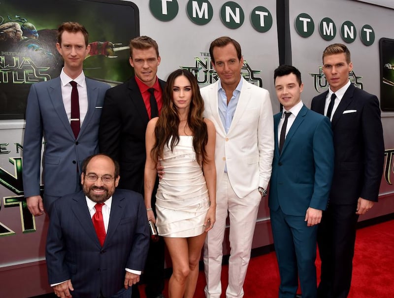 From left, the actors Jeremy Howard, Danny Woodburn, Alan Ritchson, Megan Fox, Will Arnett, Noel Fisher and Pete Ploszek at the premiere of Teenage Mutant Ninja Turtles this month in Westwood, California. Kevin Winter / Getty Images for Paramount Pictures