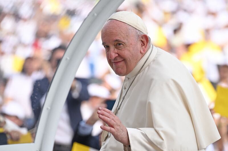 Pope Francis arrives to celebrate mass at Bahrain National Stadium in Riffa, near the capital Manama. AFP