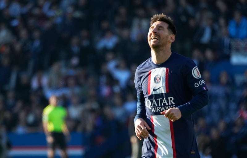 PSG's Lionel Messi reacts after missing a scoring chance. AP