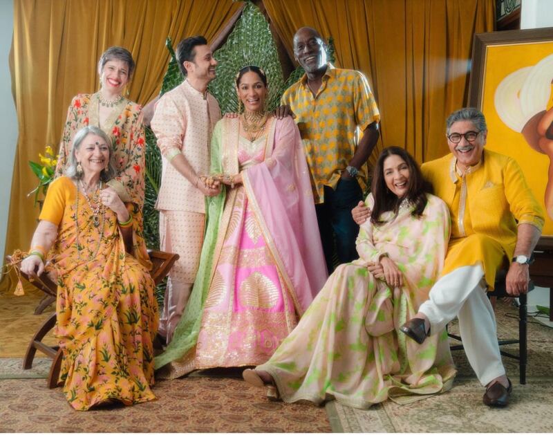 Indian designer Masaba Gupta's extended family following her wedding to actor Satyadeep Misra. All photos: Instagram / masabagupta