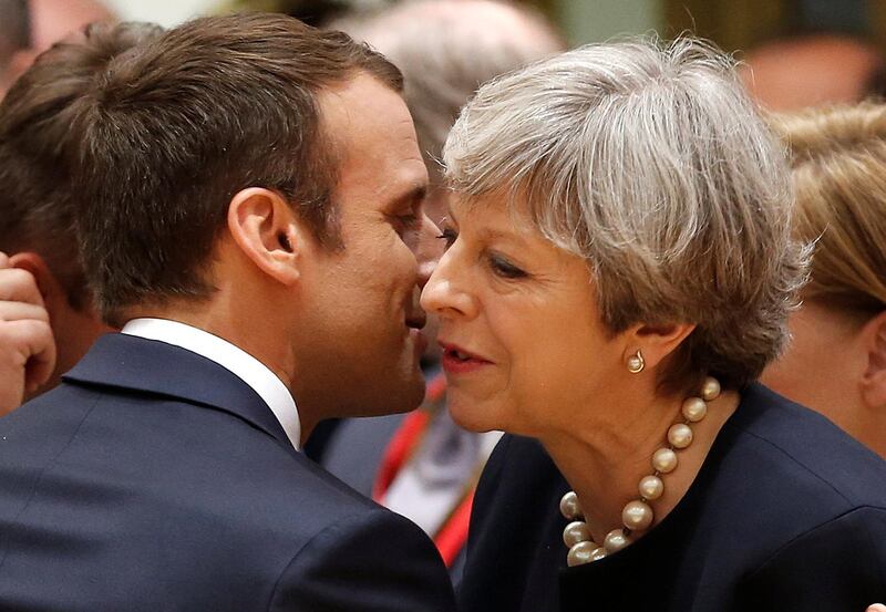 British Prime Minister Theresa May and French President Emmanuel Macron attend the EU summit in Brussels, Belgium, June 22, 2017. REUTERS/Francois Lenoir