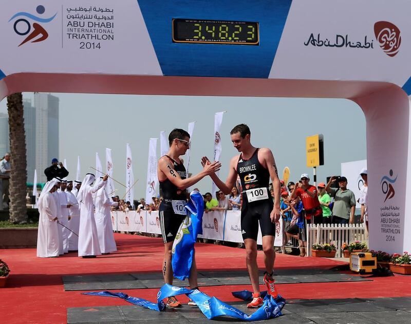 In 2014, the Brownlee brothers, Jonny and Alistair, crossed the finish line together. The British triathletes have confirmed their participation in the ITU World Triathlon Abu Dhabi after confirming their participation in World Triathlon Series opener on Yas Island in March 2-3. Ravidranath K / The National