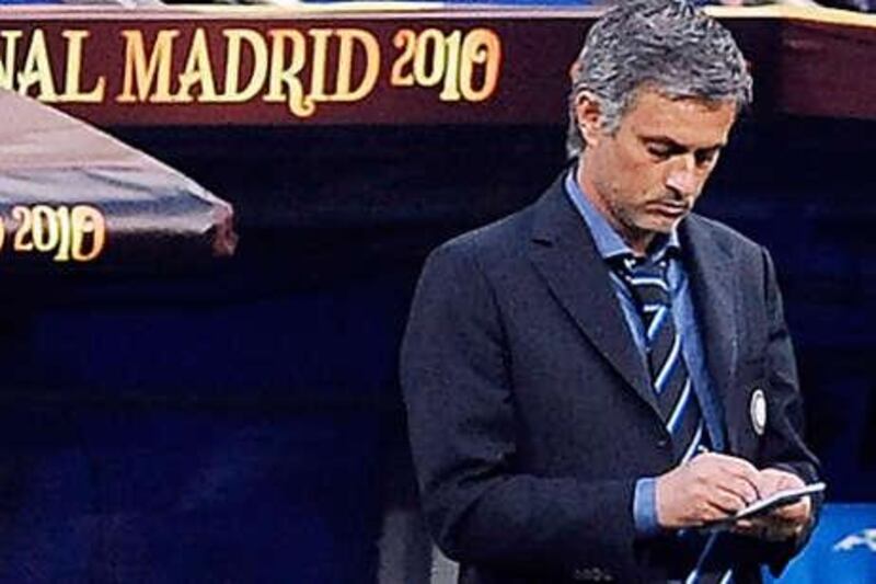 Jose Mourinho during the Champions League final at Real Madrid's Bernabeu, his new football home.