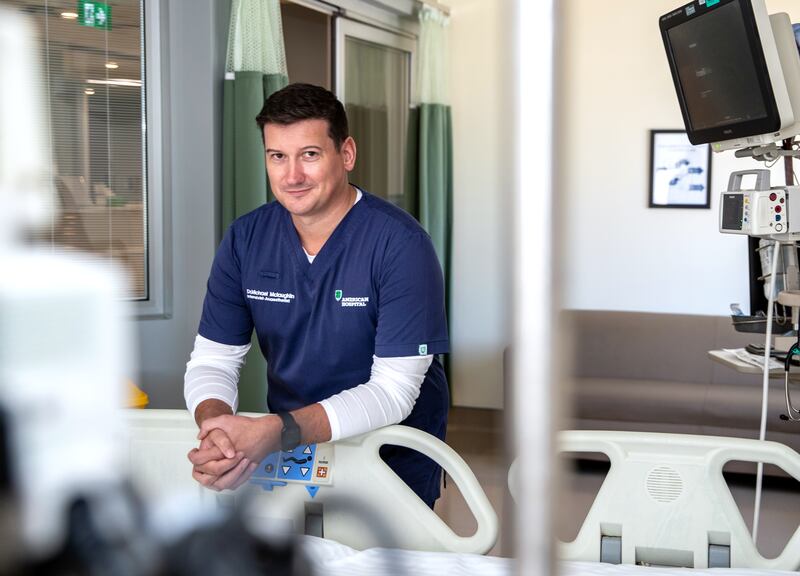 Michael McLaughlin, director of the ICU at American Hospital Dubai, said it expanded capacity to cope with extra demand during the second wave of Covid-19, driven by the Delta variant. Victor Besa / The National
