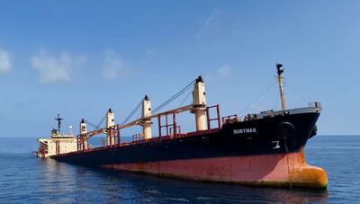 The British-registered cargo vessel, Rubymar, sank on Saturday after being damaged in a missile attack by the Houthis in the Red Sea off the coast of Yemen. EPA

