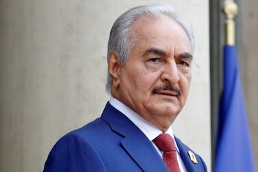 FILE PHOTO: Khalifa Haftar, the military commander who dominates eastern Libya, arrives to attend an international conference on Libya at the Elysee Palace in Paris, France, May 29, 2018. REUTERS/Philippe Wojazer/File Photo