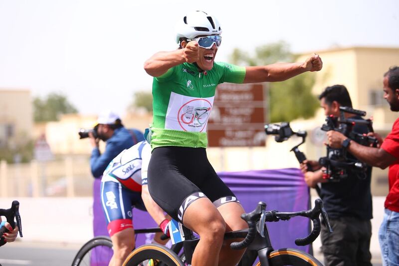 Samah Khaled, the current Arab Champion, motored to a memorable victory in the second stage of the inaugural Dubai Women’s Cycle Tour on home soil. Courtesy UAE Cycling Federation