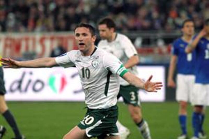 Ireland's Robbie Keane celebrates after scoring the equaliser against Italy in Bari in April.