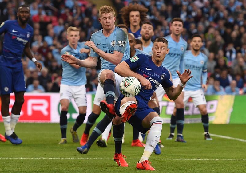 Manchester City's Kevin De Bruyne in action against Chelsea's Ross Barkley. EPA