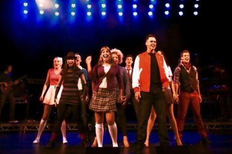 A scene from the rehearsals of the UK theatre production A Tribute to Glee and Other Gleeful Tunes, which will make its debut in Dubai this weekend.