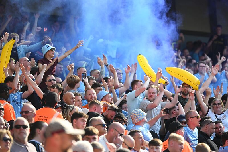 Manchester City fans celebrate Rodri's goal. Getty Images
