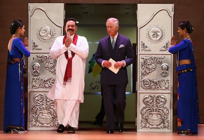 President Mahinda Rajapaksa of Sri Lanka and Prince Charles at the Commonwealth Summit in Colombo in 2013. Getty 