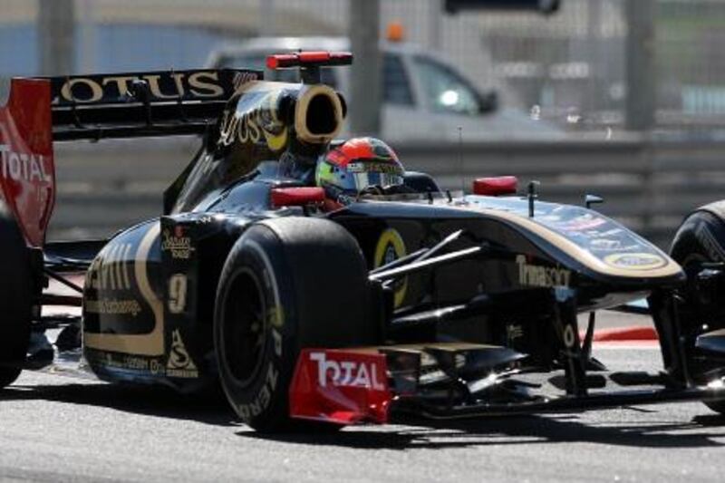 ABU DHABI , UNITED ARAB EMIRATES  –  Nov 11 : Romain Grosjean of Lotus Renault GP team during the Formula 1 first practice session at the Yas Marina Circuit in Abu Dhabi. ( Pawan Singh / The National ) For Sports. Story by Graham and Gary
