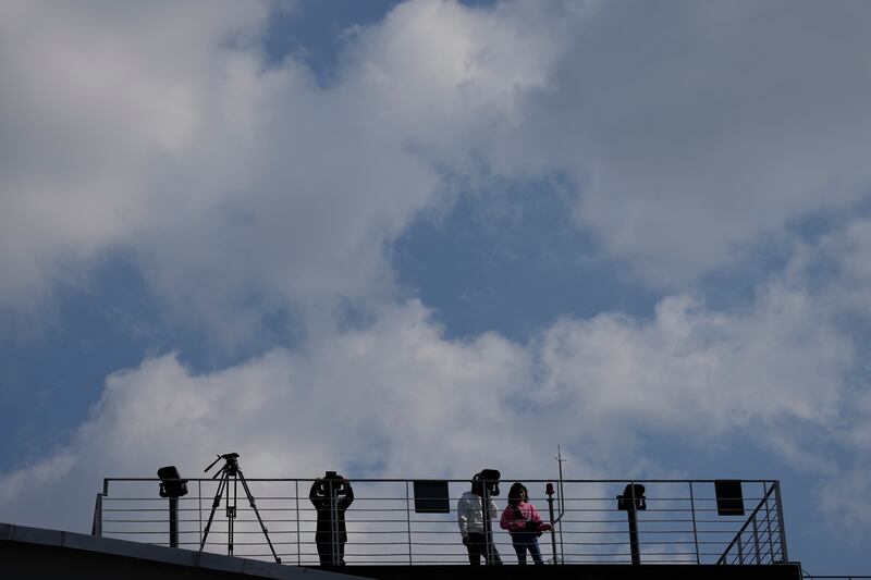 Visitors at the Imjingak Pavilion in Paju, South Korea, on Friday.  North Korea fired two short-range ballistic missiles towards the sea on Friday, its first ballistic weapons launches in two weeks. The US military warned the North that the use of nuclear weapons "will result in the end of that regime". AP Photo