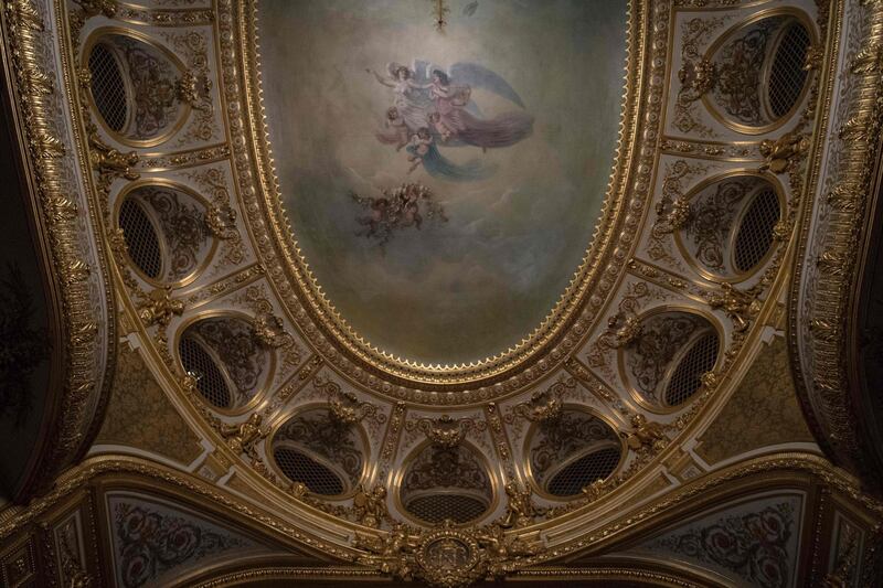 The ceiling of the restored imperial theatre at the Fontainebleau palace. AFP