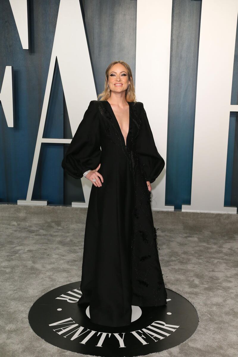 Olivia Wilde in Fendi at the 2020 Vanity Fair Oscar Party at The Wallis Annenberg Center for the Performing Arts in Beverly Hills. AFP