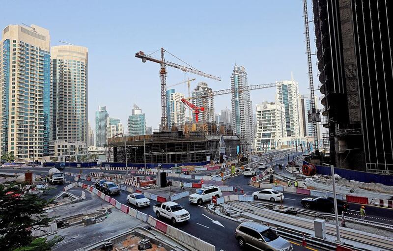 The RTA says motorists will have to use service road lanes on Al Sufouh Road, behind JBR, until September 20, with the Dubai Tram scheduled to open in November. Satish Kumar / The National