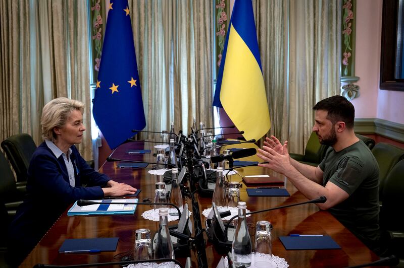 Ukraine's President Volodymyr Zelenskyy and European Commission President Ursula von der Leyen in Kyiv. EPA