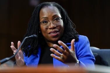 FILE - Supreme Court nominee Ketanji Brown Jackson testifies during her Senate Judiciary Committee confirmation hearing on Capitol Hill in Washington, March 23, 2022.  The Harvard-educated Jackson is making history, the first Black woman nominated in the court's 233 years.  (AP Photo / Andrew Harnik, File)