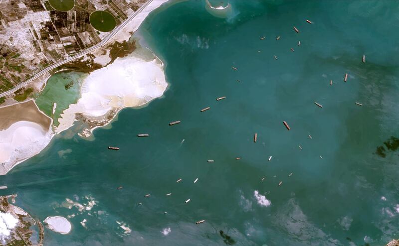 Satellite imagery shows the Suez Canal blocked after the Ever Given vessel ran aground. Airbus Space