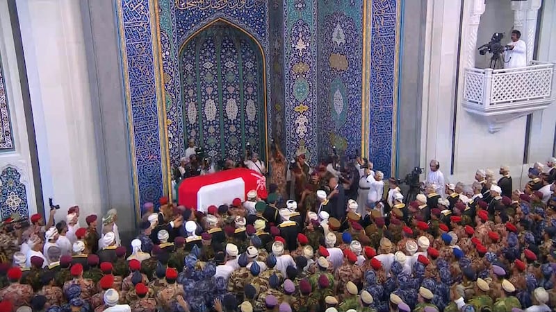 Omanis take part in the funeral of Sultan Qaboos at the Grand Mosque in the capital Muscat. AFP