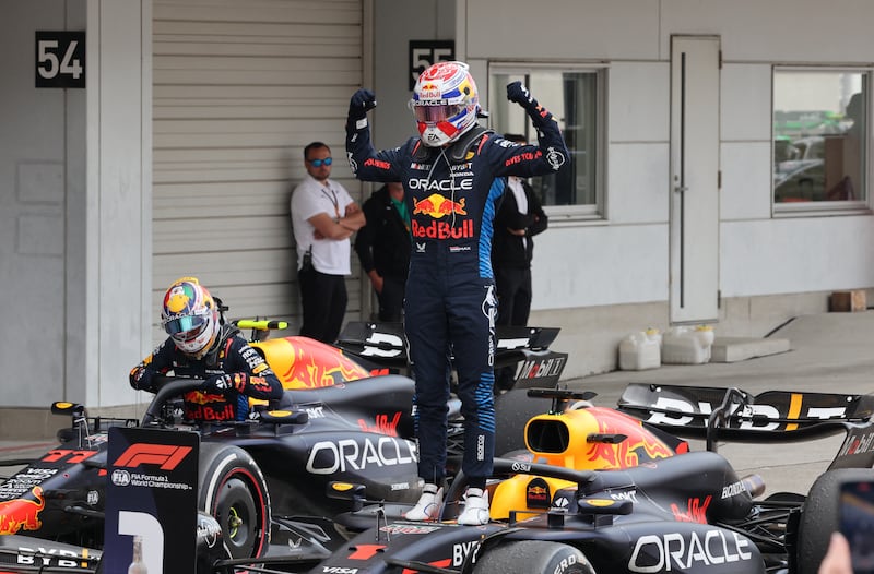 Red Bull's Max Verstappen celebrates after winning the Japanese Grand Prix. Reuters